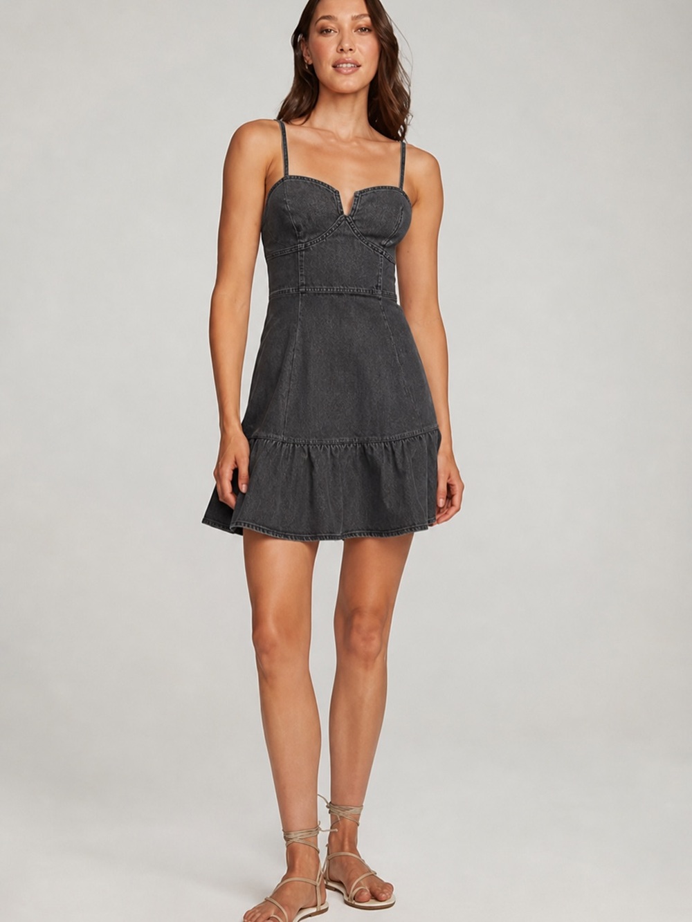 SALTWATER LUXE Emi Washed Black Soft Denim Sweetheart Mini Dress